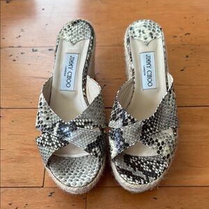 Jimmy Choo Black and Cream Snakeskin Espadrilles